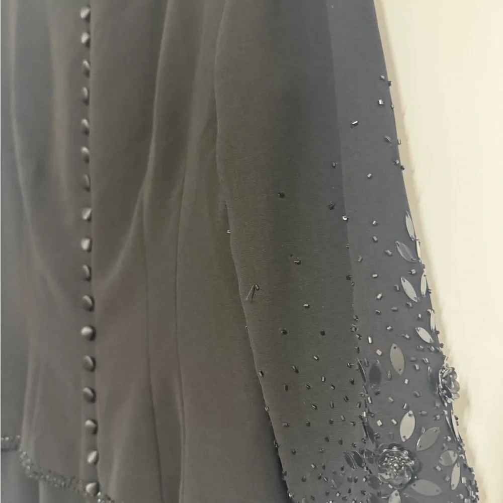 Donna Morgan Black Dress, Sequin Embellishments, 3/4 sleeves, buttons down back - Picture 9 of 12